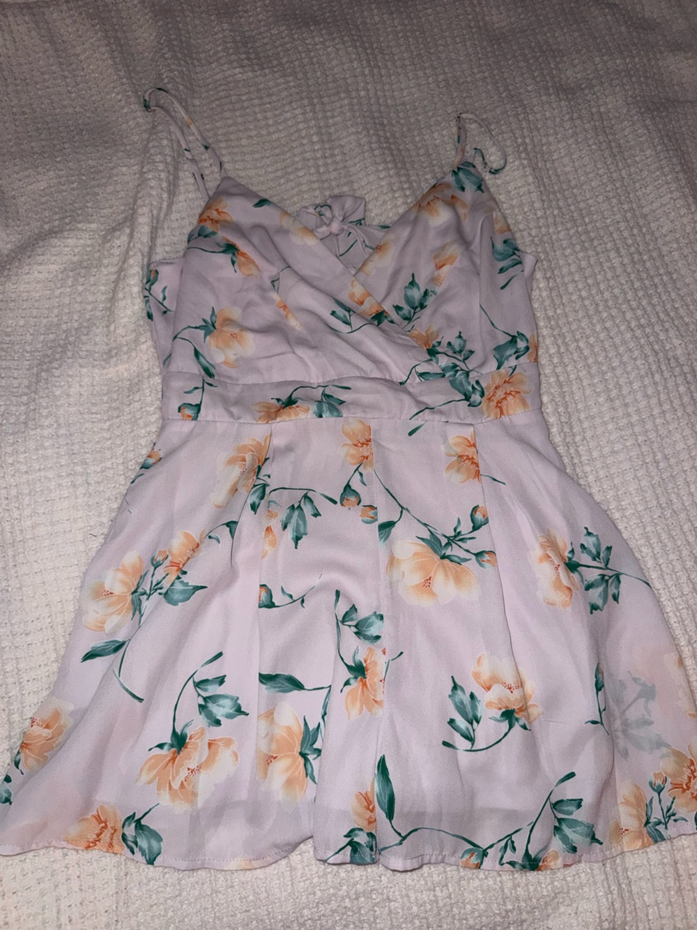 Sienna Sky Pastel Lavender Romper with Peach and Green Floral